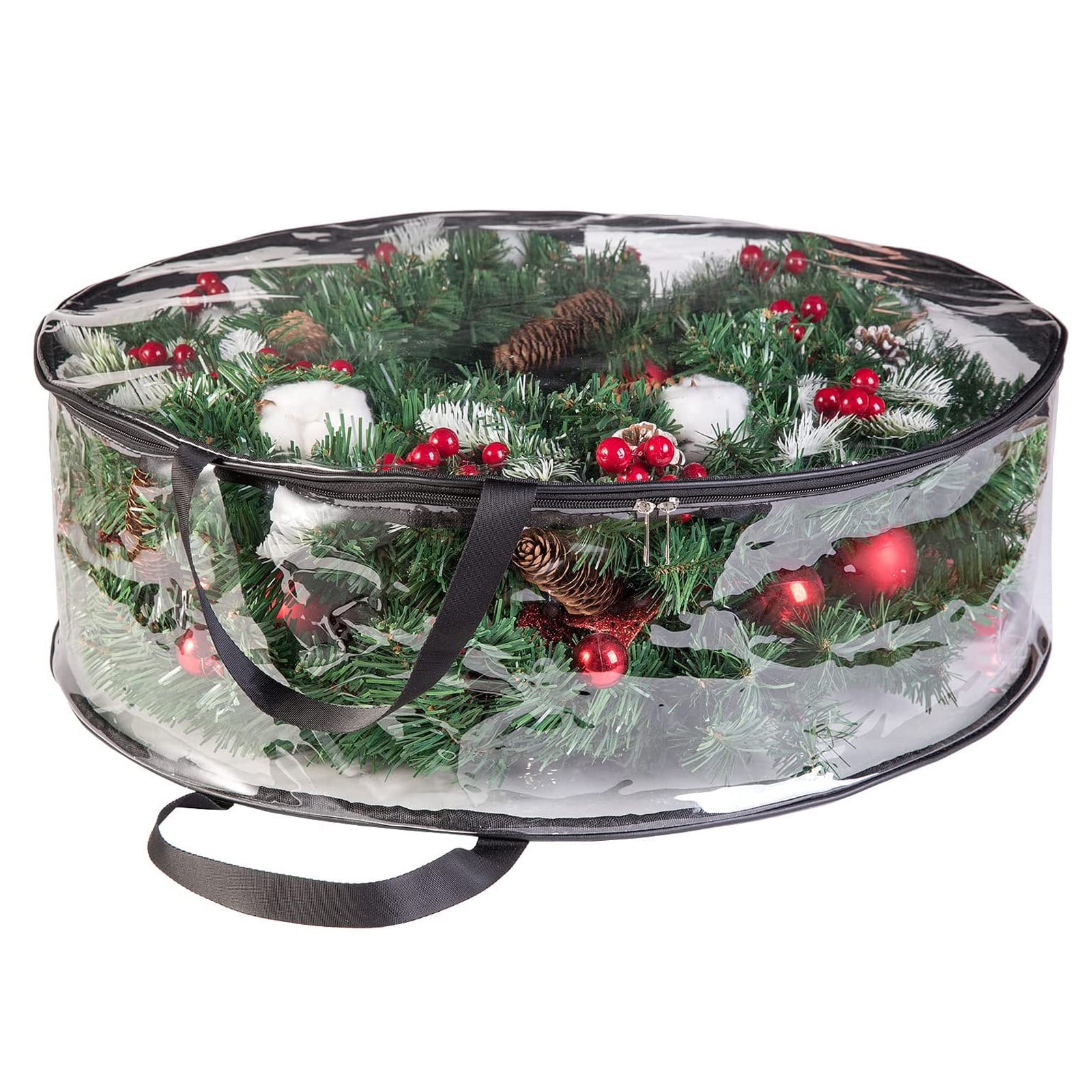 Clear PVC 24-Inch Wreath Storage Bag with Dual Zippers