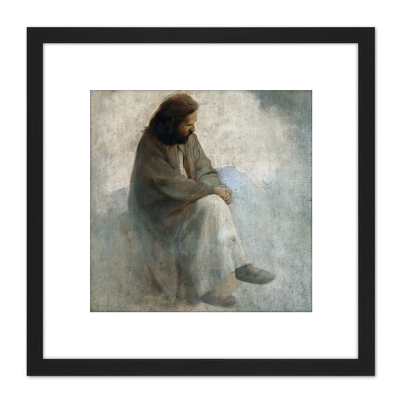 Diefenbach Self Portrait As Christ Painting 8X8 Inch Square Wooden Framed Wall Art Print Picture with Mount