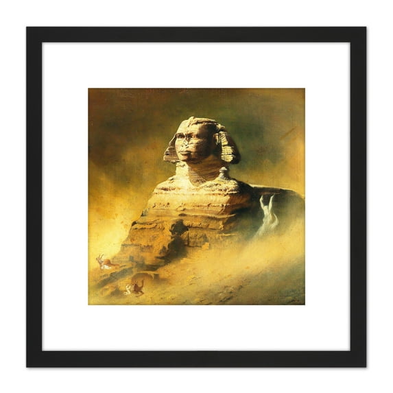 Diefenbach Sphinx Egypt Painting 8X8 Inch Square Wooden Framed Wall Art Print Picture with Mount