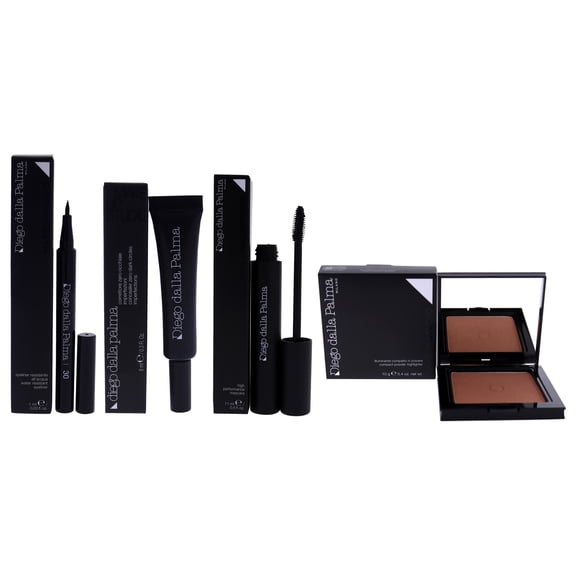 Diego Dalla Palma Compact Powder Highlighter - 32 Bronze With Makeupstudio Concealer Zero - 111 Medium Beige - Water Resistant Eyeliner - 30 and High Performance Mascara - 4 Pc Kit