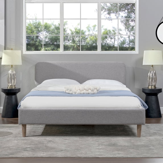Jennifer Taylor Home Diego Low Upholstered Platform Bed, Queen, Light Grey Polyester
