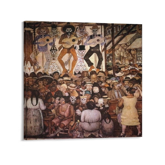 Diego Rivera 《Day Of The Dead Mural Painting》Wall Art Prints Poster Wall Art Poster Gifts Bedroom Prints Home Decor Hanging Picture Canvas Painting Posters 24x24inch(60x60cm)