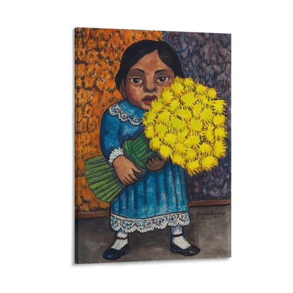 Diego Rivera 《Girl Holding Yellow Flowers》 Wall Art Prints Paintings Canvas Poster Wall Art Poster Gifts Bedroom Prints Home Decor Hanging Picture Canvas Painting Posters 20x30inch(50x75cm)