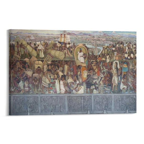 Diego Rivera 《Mural of The Aztec Market of Tlatelolco》 Wall Art Prints Paintings Canvas Poster Canvas Wall Art Poster Decorative Bedroom Modern Home Print Picture Artworks Posters 12x18inch(30x45cm)