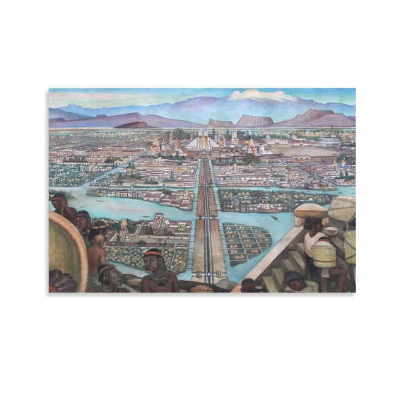 Diego Rivera 《Mural of The Aztec City of Tenochtitlan》 Wall Art Prints Canvas Poster Home Decor Painting Posters Room Aesthetic 16x24inch(40x60cm)