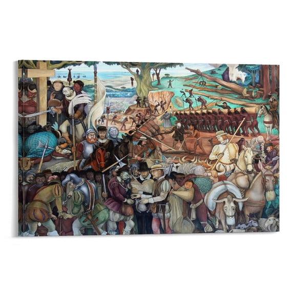 Diego Rivera 《Spanish Conquistadores》 Wall Art Prints Canvas Poster Picture Print Wall Art Poster Painting Canvas Posters Artworks Gift Room Aesthetic 08x12inch(20x30cm)