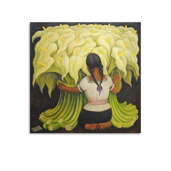 Diego Rivera 《The Flower Vendor, Girl with Lilies》 Prints Wall Art Wall Art Picture Painting Poster Canvas Print Posters Artworks Bedroom Living Room Decor 16x16inch(40x40cm)