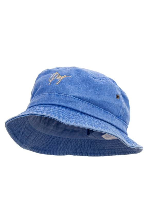 Diego Script Embroidered Washed Bucket Hats - Royal M-L