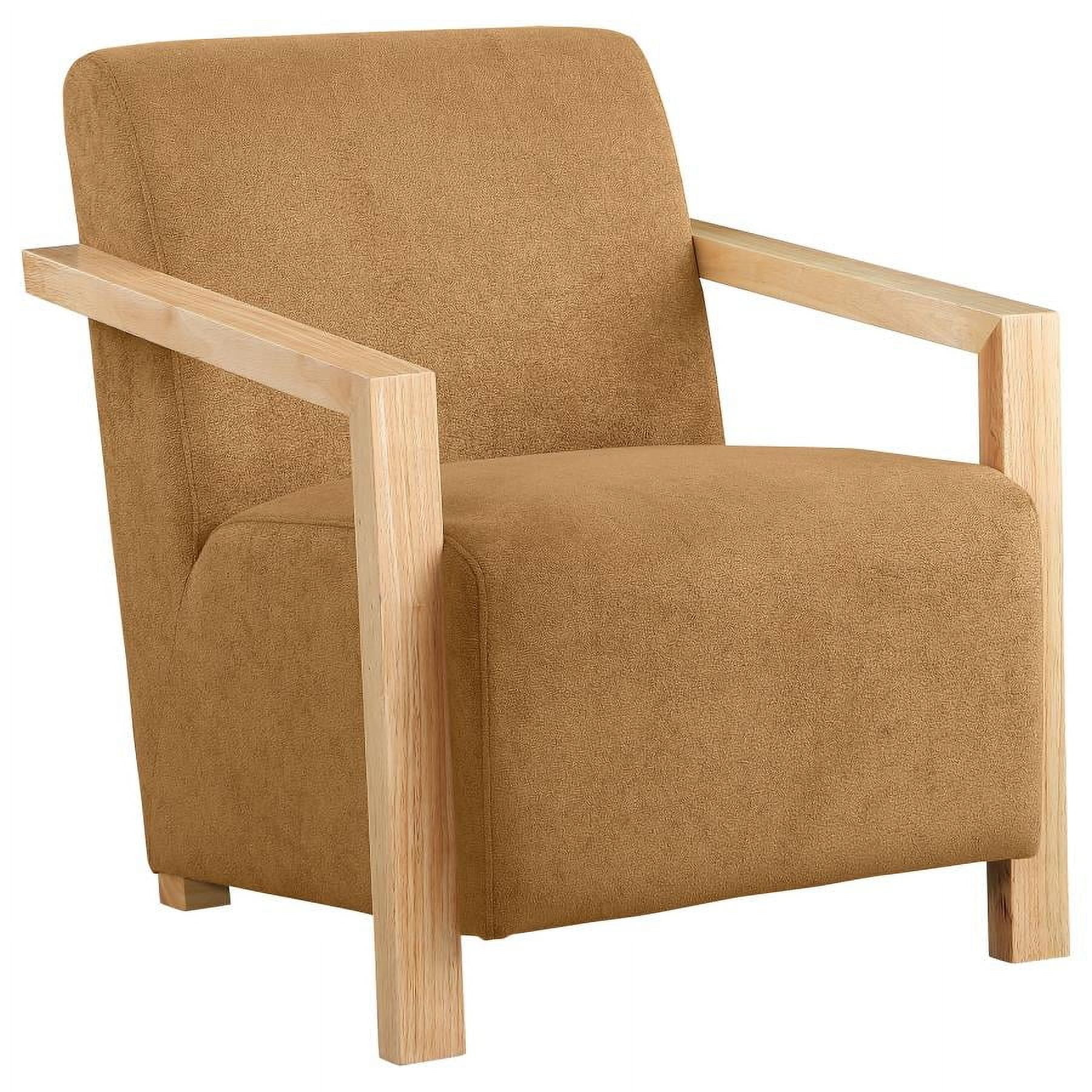 Diego Light Brown Fabric Upholstered Accent Chair with Wooden Arms