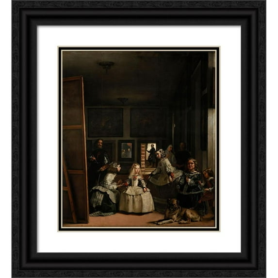 Diego Velázquez 20x22 Black Ornate Framed Double Matted Museum Art Print Titled: Las Meninas (1656)