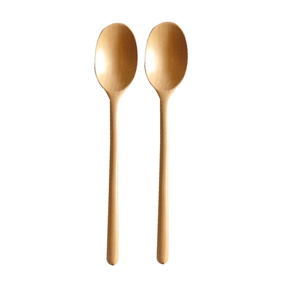 Diekin 2pcs Long Wooden Spoons Household Soup Ladles Food Serving Scoop Kitchen Utensils for Home Restaurant Light Yellow