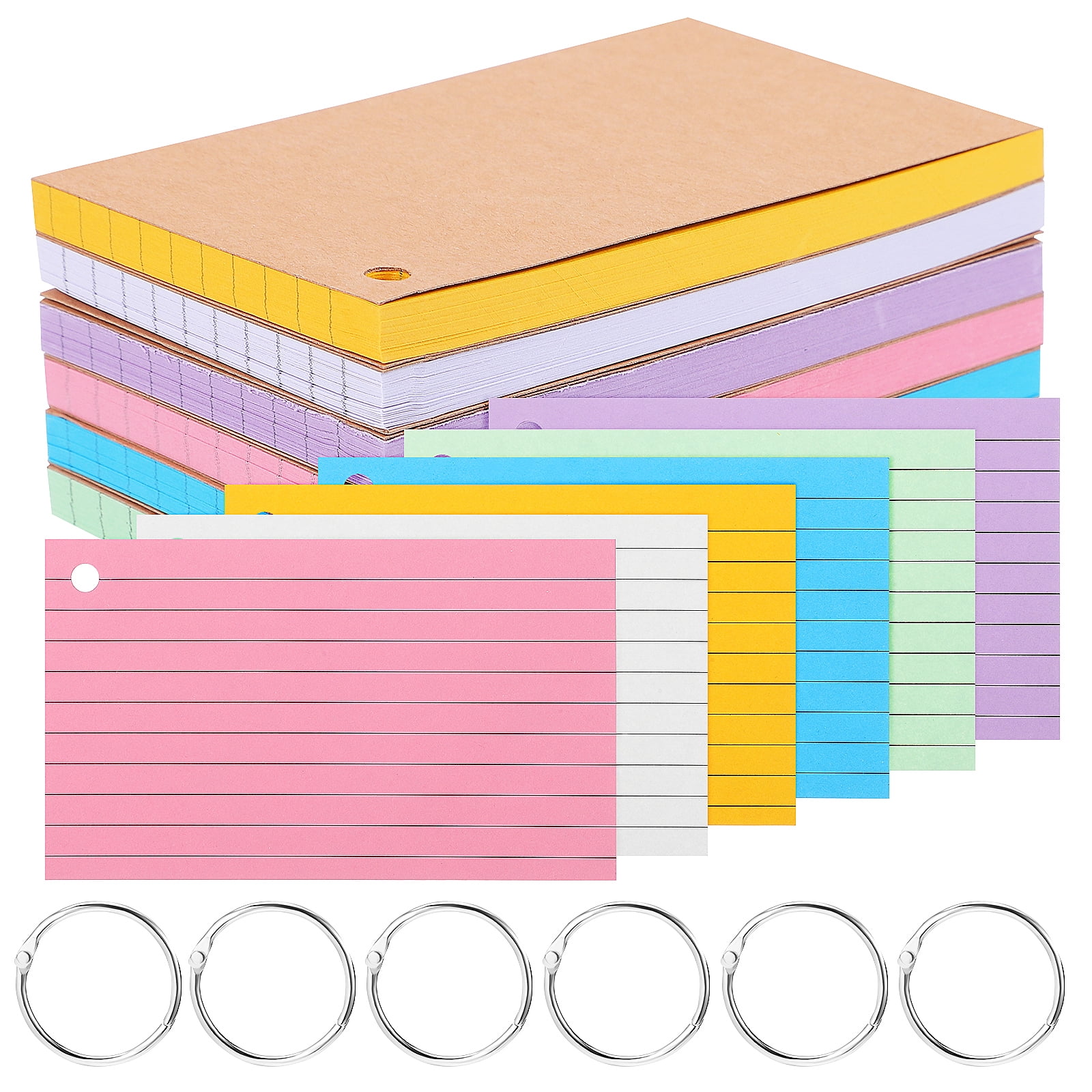 6 Pcs Index Cards Flash Cards with Rings Lined Note Cards for Learning ... image.