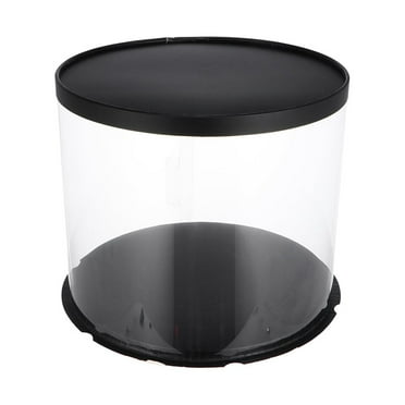 HEALEEP Transparent Plastic Cake Box for Bakery Shops Made of PET and Paper Black Doublelayer 10 inch