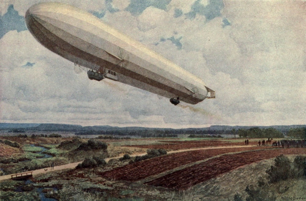 Diemer MZ (1867-1939) The Second Phase of the Great War 1915 Zeppelin Canvas Art - (24 x 36)