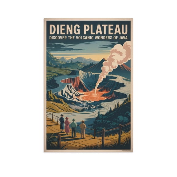 Dieng Plateau Volcanic Wonders Java Vintage Travel Poster Retro Indonesia Wall Art Geothermal Landscape Canvas Poster