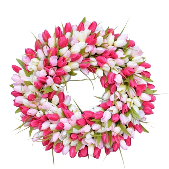 Dienrx 12" Spring Tulip Wreath, Artificial European-Style Flower Garland, Faux Rattan Door Decor for Easter Mother's Day, Indoor Outdoor Farmhouse Porch Wall Hanging Decoration
