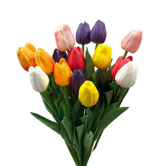 Dienrx 15 Pcs Multicolor Artificial Tulip Flowers Stems, Realistic Pu Fake Plant for Spring Easter Wreath, Wedding Bouquet Centerpiece, Cemetery Vase Home Floral Decor