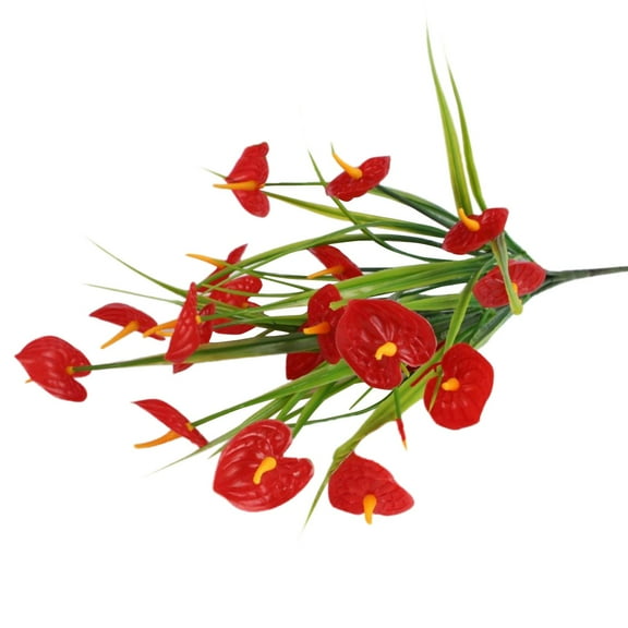Dienrx 2 Bundles Artificial Red Anthurium Flowers, Fake Outdoor Plants for Garden Porch, Uv Resistant Faux Floral Bushes for Window Box, Spring Summer Home Decoration