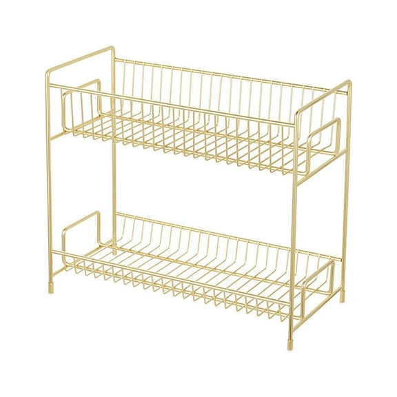 Dienrx 2-Tier Pull Out Cabinet Organizer, Slide Out Storage Rack for Kitchen Bathroom Under Sink, Gold, 1X Storage Rack