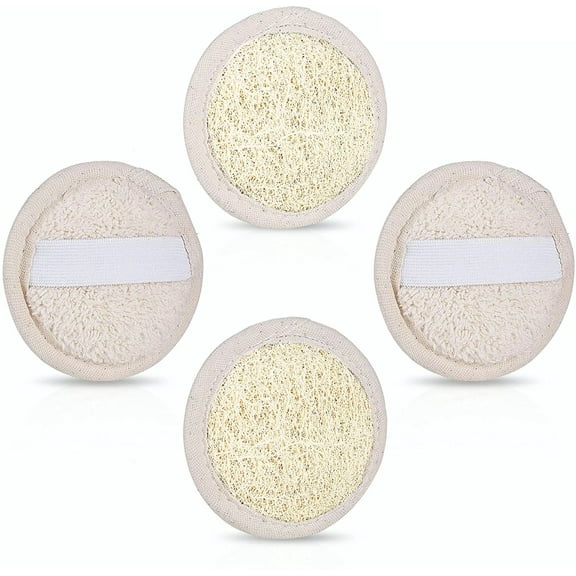 Dienrx 4-Pack Natural Loofah Sponge Pads, Exfoliating Face Brush for Cleansing, Body Scrubber for Shower, Eco-Friendly Manual Exfoliator