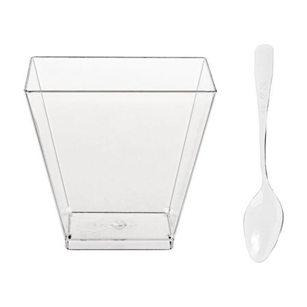 Dienrx 50Pcs Clear Plastic Dessert Cups with Mini Spoons - 60Ml Square Parfait Cups | Disposable, Bpa-Free for Birthdays, Weddings, Party Gatherings, Party Hosts, Home Cooks