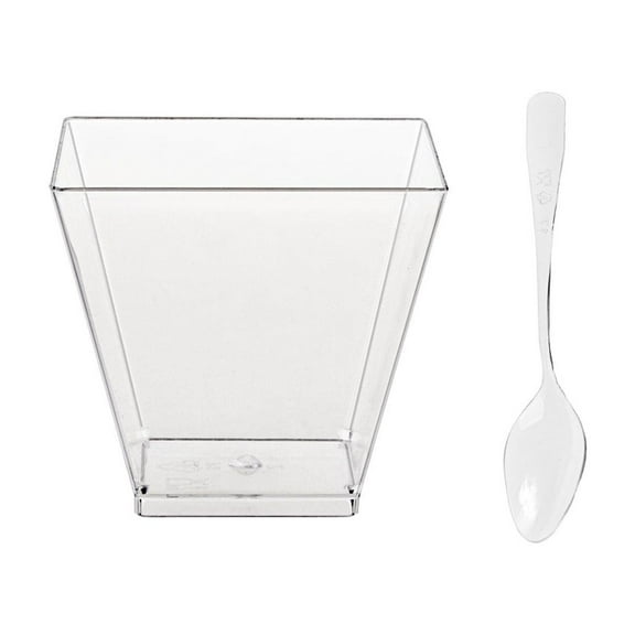 Dienrx 50Pcs Clear Plastic Dessert Cups with Mini Spoons - 60Ml Square Parfait Cups | Disposable, Bpa-Free for Birthdays, Weddings, Party Gatherings, Party Hosts, Home Cooks