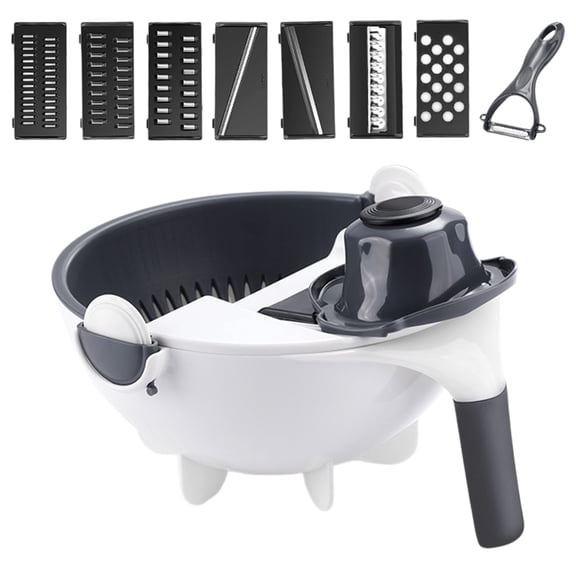 Dienrx 9-In-1 Vegetable Slicer With Drainage Basket, Portable Kitchen Chopper, Chopper With Interchangeable Blades And Onions