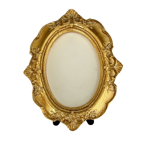 Dienrx Antique Gold Resin Photo Frame - European Baroque Embossed Design - Desktop Display for Pictures - Vintage Tabletop Keepsake Ornament for Mantel & Shelf