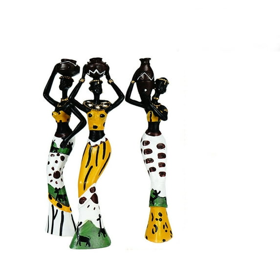 Dienrx Black Retro Resin Figurine, 3Pack Vintage African Statue. Hand Sculpture African American Figurines. Exotic Lady African Art Piece for Home Decor. Figurines Home Decor. Room Decor for Women