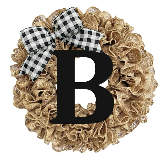 Dienrx Burlap Wreath, Clearance Unique Last Name Year Round Front Door Wreath with Bow Welcome Sign Garland Creative 26 Letter Farmhouse Wreath for Front Door Spring Outside Hanger Decor Gift
