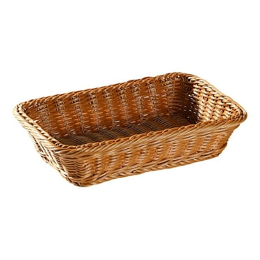Dienrx Clearance Fruit Basket Rattan, Woven Bread Baskets Rectangle Tabletop Food Fruit Storage Tabletop Serving Trays Restaurant Home Kitchen Serving Display Rattan Baskets for Kitchen Storage