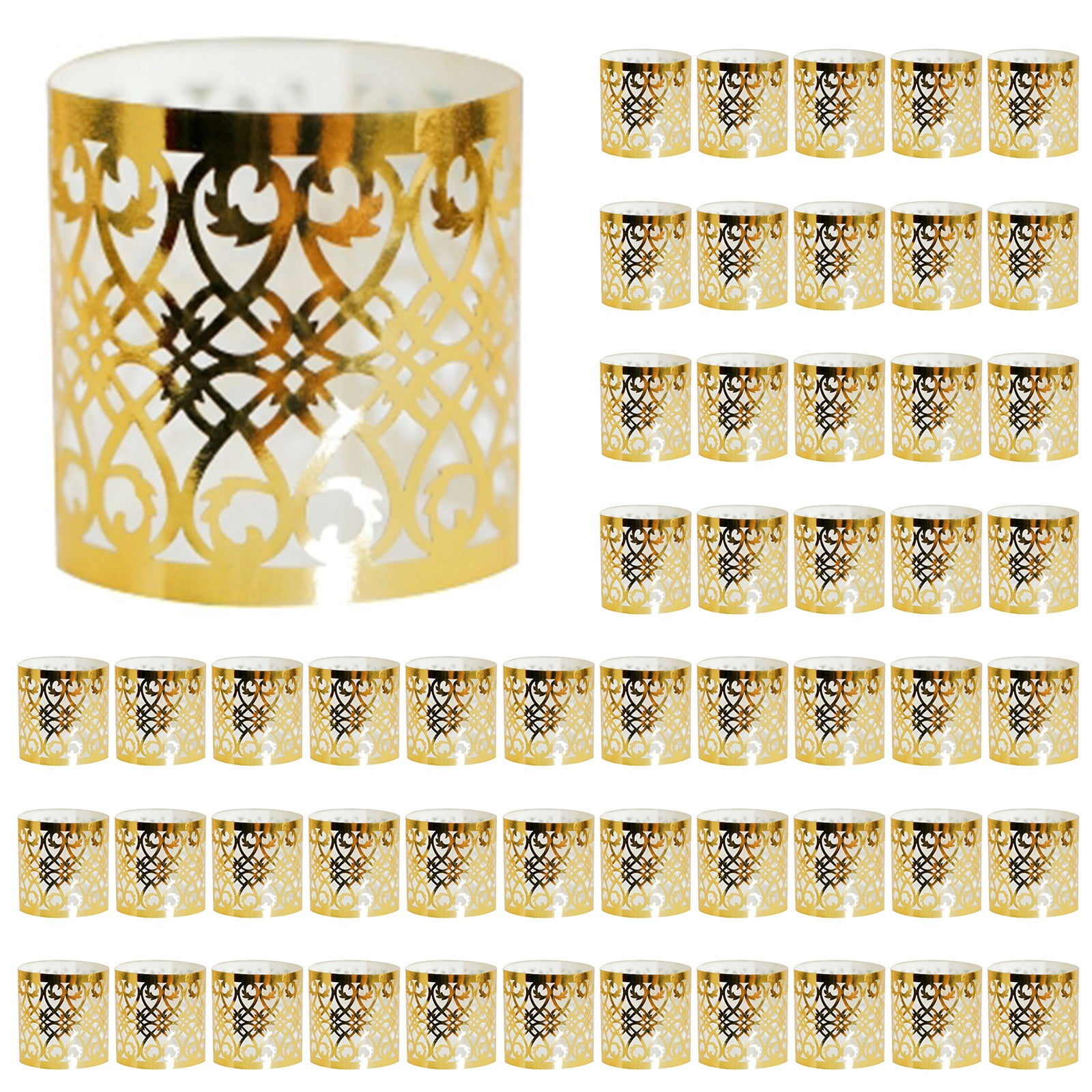 100-Pack Gold Laser Cut Napkin Rings - 5.3x1.6 Inch Foil Paper Hollow Design For Wedding, Party Table Decor
