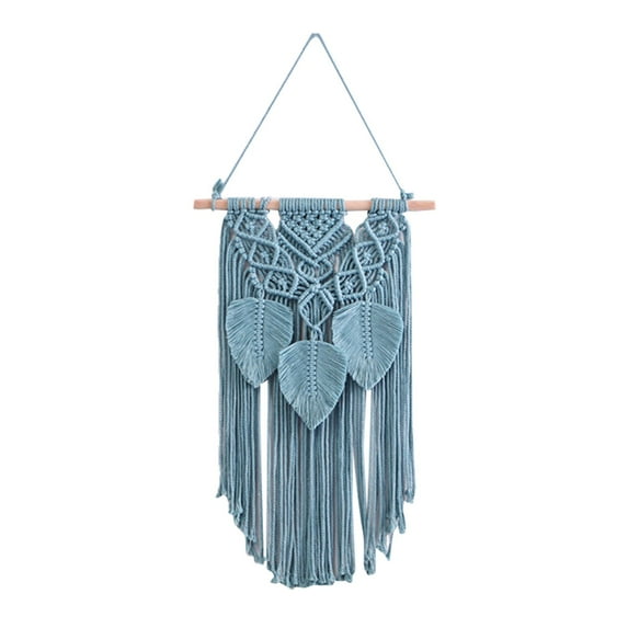 Dienrx Cotton Rope Tassel Wall Tapestry - Hand-Woven Leaf Decor | Hanging Accent for Living Room, Bedroom, Adults, Bohemian Home Decor - Blue