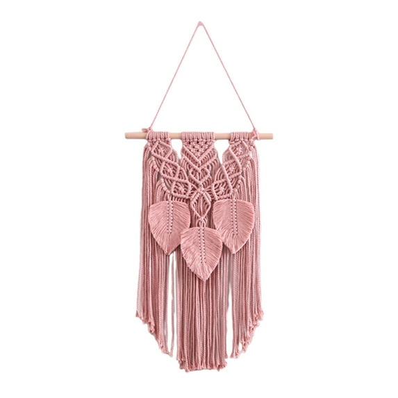 Dienrx Cotton Rope Tassel Wall Tapestry - Hand-Woven Leaf Decor | Hanging Accent for Living Room, Bedroom, Adults, Bohemian Home Decor - Pink