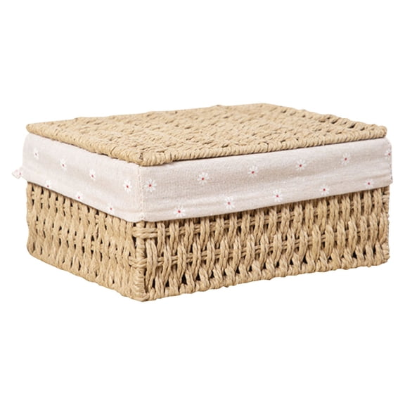 Dienrx Covered Storage Basket, Nested Woven Wicker Basket, Cotton Lined Decorative Paper Rope Basket