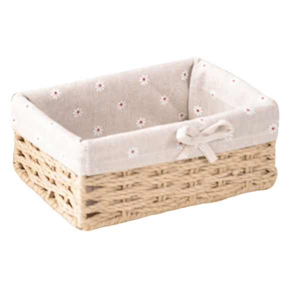 Dienrx Covered Storage Basket, Nested Woven Wicker Basket, Cotton Lined Decorative Paper Rope Basket