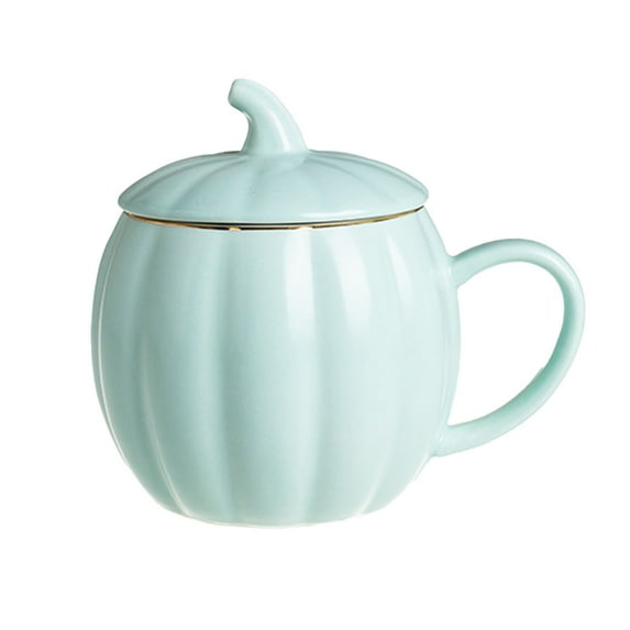 Dienrx Cute Ceramic Tea Cup, Halloween Pumpkin Coffee Mug with Lid , Fall Autumn Candy Bowl Soup Bowl for Festival Gifts, Blue, 1x cute pumpkin cup with lid