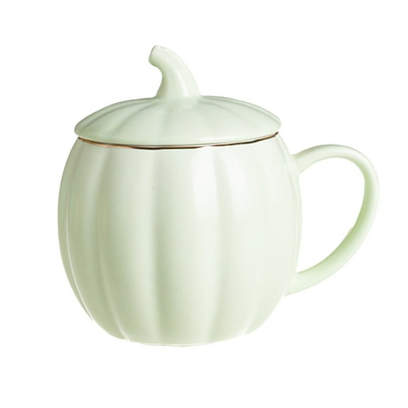 Dienrx Cute Ceramic Tea Cup, Halloween Pumpkin Coffee Mug with Lid , Fall Autumn Candy Bowl Soup Bowl for Festival Gifts, Green, 1x cute pumpkin cup with lid