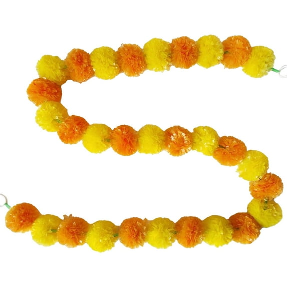 Dienrx Decorative Marigold Garland, 59'' Long Artificial Marigold Flowers, for Rituals, Weddings, Christmas, and Event Decoration, a Bunch of Yellow + Medium Yellow Autumn Marigold Decorative Flowers