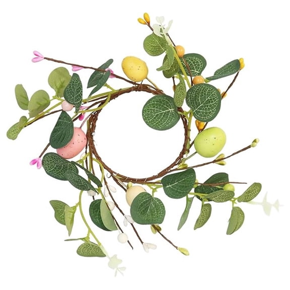 Dienrx Easter Candle Ring Wreath, Artificial Greenery with Egg Decor, Spring Home Decor, Rustic Farmhouse Table Centerpiece, Holiday Mantle Decoration, Festive Candleholder for Easter Party Table