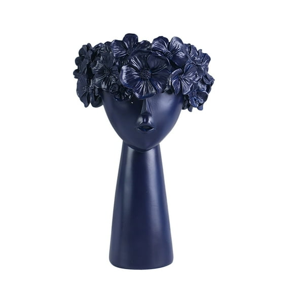 Dienrx Flower Wreath Girl Head Vase, 11" Tall Resin Doll Face Planter, Modern Bust Sculpture for Home Decor, Artificial Flower Holder for Table Mantle