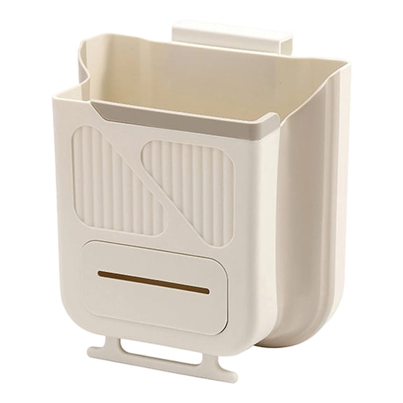 Dienrx Foldable Hanging Trash Can, Hanging Kitchen Trash Can, Foldable Waste Bin for Kitchen, 25*20Cm Collapsible Hang Small Plastic Garbage Can for Cabinet/Car/Bedroom/Bathroom (White)