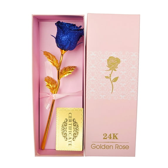 Dienrx Gold Foil Rose in Gift Box, Valentine's Day Anniversary Birthday Present for Her, Blue Eternal Flower Home Decor