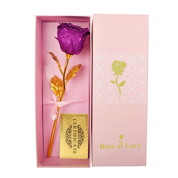 Dienrx Gold Foil Rose in Gift Box, Valentine's Day Anniversary Birthday Present for Her, Purple Eternal Flower Home Decor