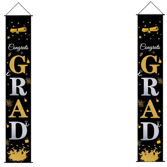 Dienrx Graduation Banners Hanging Flags, Congrats Grad Porch Sign, Indoor Outdoor Door Decor, Cloth Party Supplies for Home Celebration