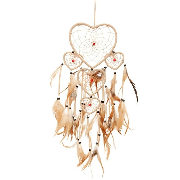 Dienrx Heart-Shaped Five-Ring Dream Catcher, Peach Heart Five Ring Dreamcatcher House Decoration Indian Primitive Style Dreamcatcher Hanging Decoration
