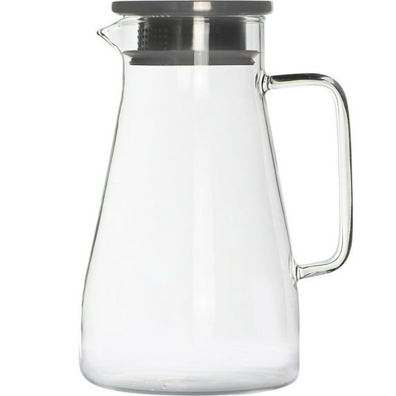 Dienrx High Borosilicate Glass Cold Water Kettle, 52 Oz Glass Pitcher with Stainless Lid Water Carafe with Handle Clear Good Beverage Pitcher for Homemade Juice & Iced Tea