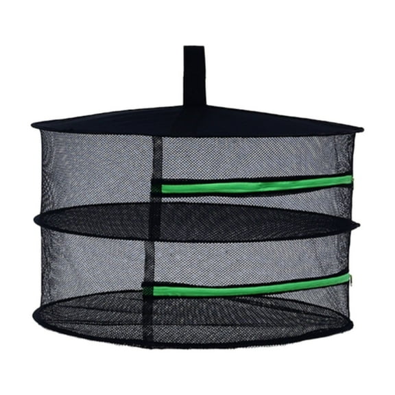 Dienrx Mesh Hanging Drying Rack with Zipper & Gloves Hook - 2-Layer Foldable Herb Dryer Net for Buds, Grass, Hydroponic Plants, Garden Harvest Storage, 1*Drying Net