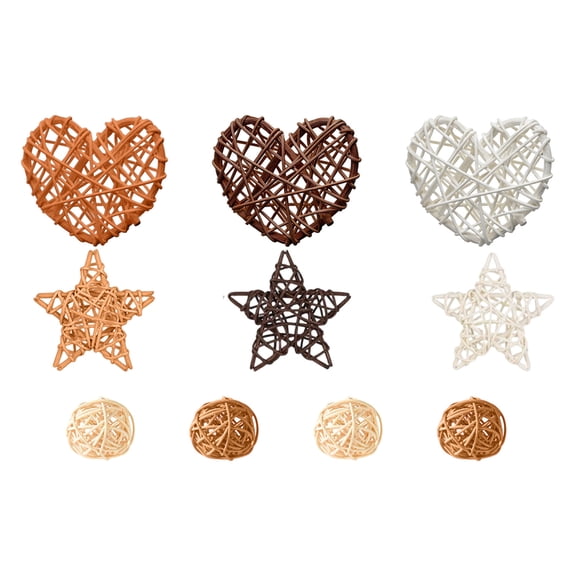 Dienrx Natural Rattan Star & Heart Wicker Decor Set - Rustic Photo Prop for Flat Lay & Wall Art - Tabletop Scenery for Boho Home Styling - Lightweight Weaving Ornament for Wedding