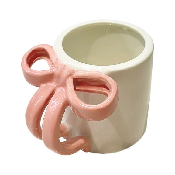 Dienrx Pink Bowknot Ceramic Coffee Mug - Cute Floral Design Latte Cup | Sturdy Ceramic, Heat-Retention for Milk Tea, Coffee, Home, Office, Young Women, Aesthetic Users, Holiday Gifts